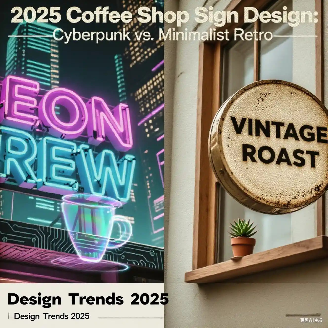 2025 Coffee Shop Sign Design: Cyberpunk vs. Minimalist Retro