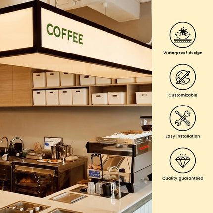 Acrylic Bar Lightbox – Custom Hanging Cafe Sign – Adjustable LED Ceiling Display