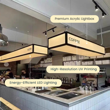 Acrylic Bar Lightbox – Custom Hanging Cafe Sign – Adjustable LED Ceiling Display