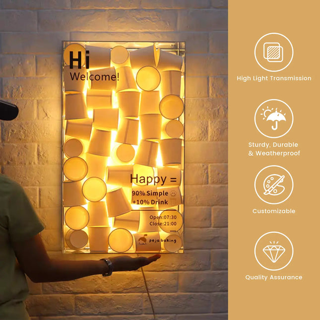 Acrylic Cup Style Light Box Sign – Custom Business Sign with Soft Glow