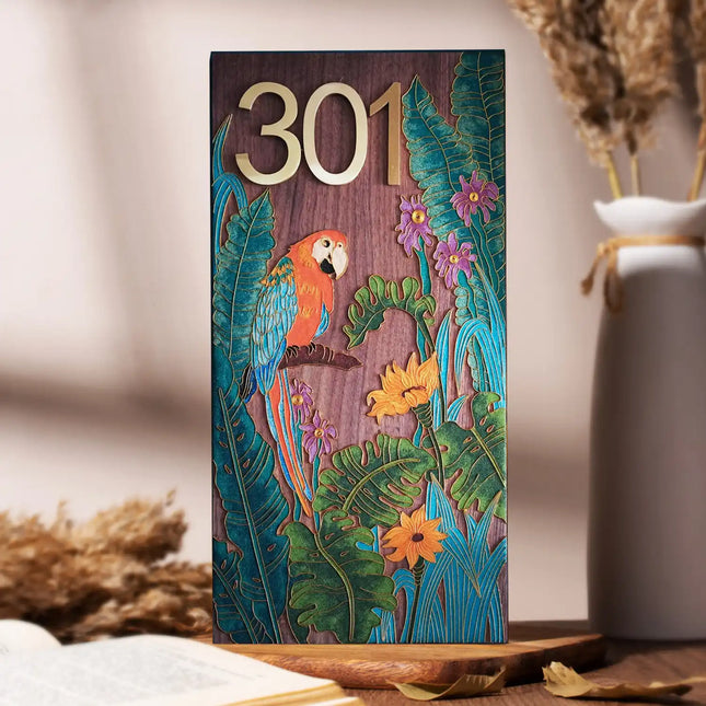 Artisanal Walnut Cloisonné Enamel Flat Door Sign 01
