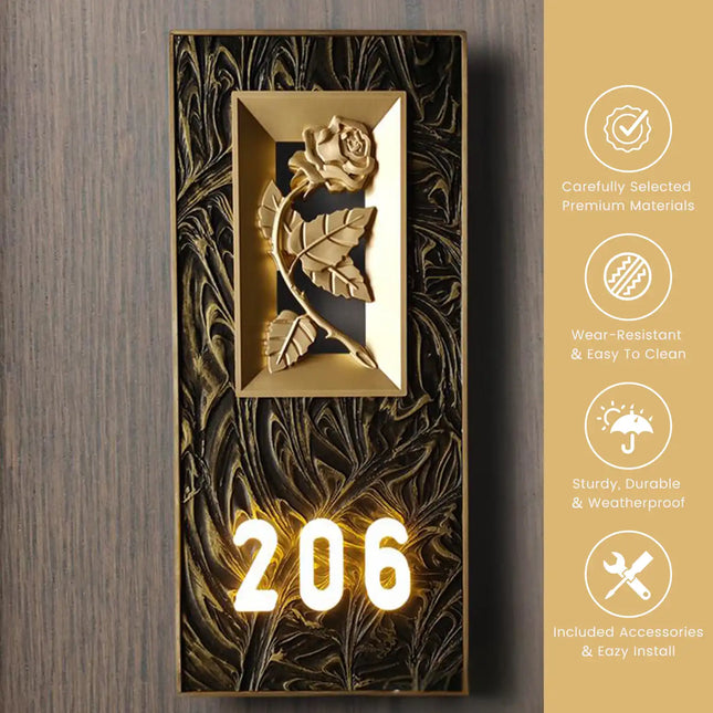 Artistic Embossed Luminous Brass Flat Door Sign