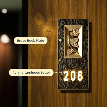 Artistic Embossed Luminous Brass Flat Door Sign