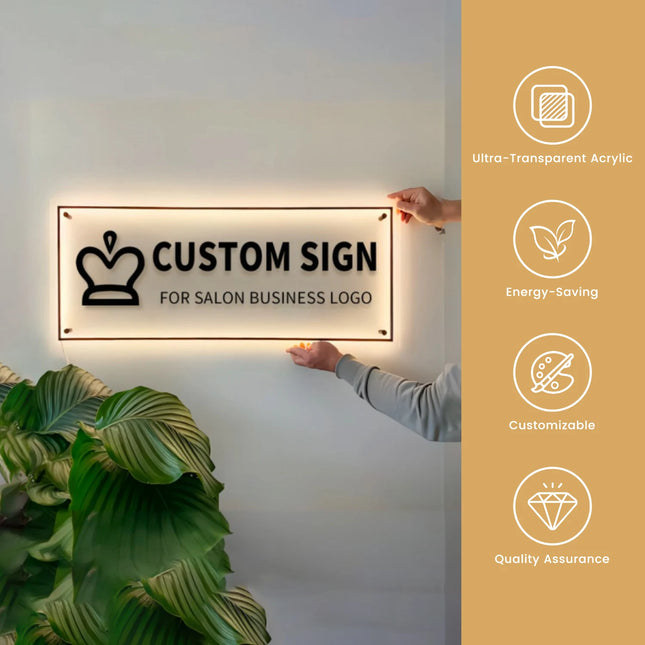 Backlit Acrylic Sign – Custom 3D UV Lettering – Indoor LED Beauty Salon Signage