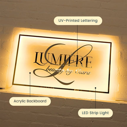 Backlit Acrylic Sign – Custom 3D UV Lettering – Indoor LED Beauty Salon Signage