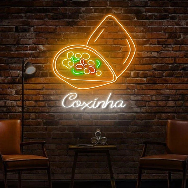 Brazilian Coxinha Neon Sign – Custom LED Wall Light for Restaurant or Home Decor