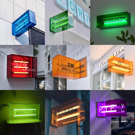 Custom Acrylic Side-Mount Shop Sign with Tube Lighting – Wall Light box