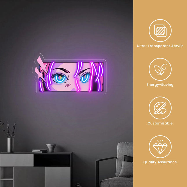 Custom Anime Eyes LED Neon Sign – Personalized Pop Art Light for Girls Room, Bedroom Decor, or Gift