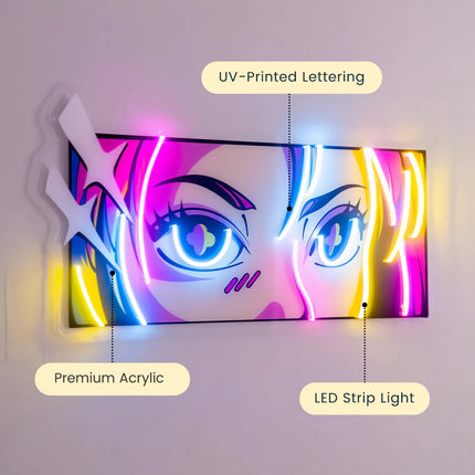 Custom Anime Eyes LED Neon Sign – Personalized Pop Art Light for Girls Room, Bedroom Decor, or Gift