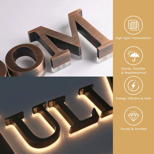 Custom Modern 3D Metal Backlit Shop Sign – Minimalist Wall Letter Sign