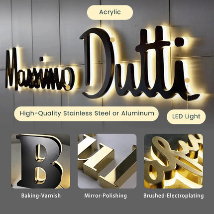 Custom Modern 3D Metal Backlit Shop Sign – Minimalist Wall Letter Sign