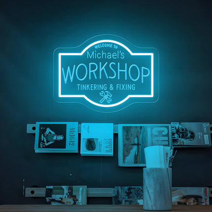 Custom Neon LED Workshop Sign – Personalized Studio or Garage Light for Him