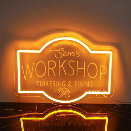 Custom Neon LED Workshop Sign – Personalized Studio or Garage Light for Him