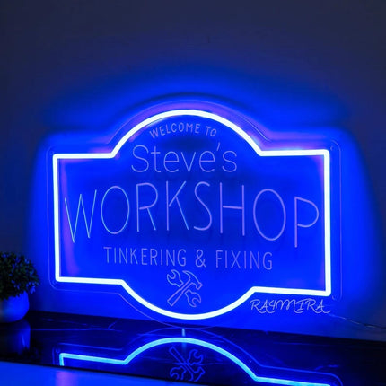 Custom Neon LED Workshop Sign – Personalized Studio or Garage Light for Him
