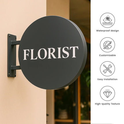 Custom Round Double-Sided Metal Business Sign – Modern Shop Sign