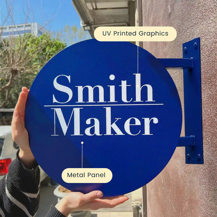 Custom Round Double-Sided Metal Business Sign – Modern Shop Sign