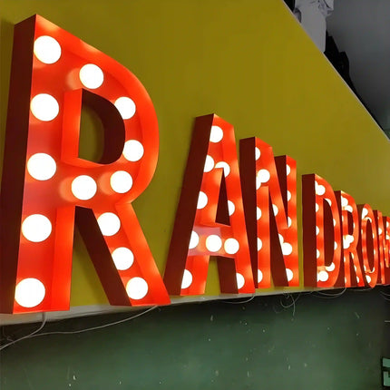 Custom Vintage Bulb LED Shop Sign – Retro Wall Mounted Business Sign