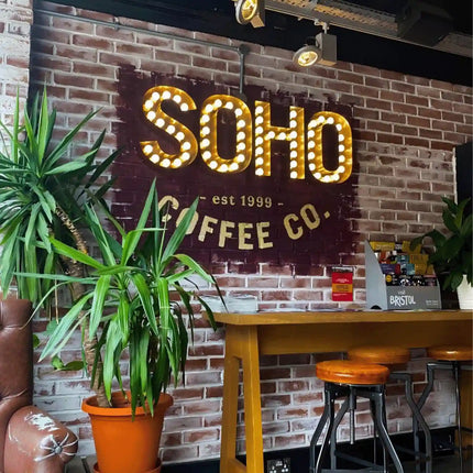 Custom Vintage Bulb LED Shop Sign – Retro Wall Mounted Business Sign