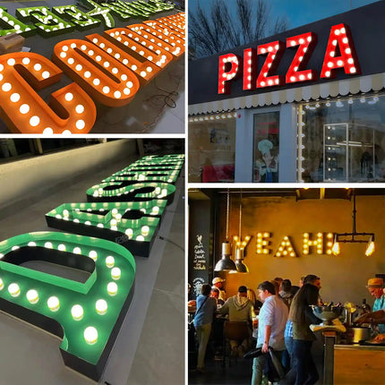 Custom Vintage Bulb LED Shop Sign – Retro Wall Mounted Business Sign