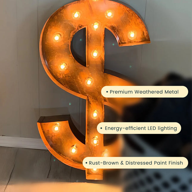Custom Vintage Metal Marquee Sign with LED Bulbs – Industrial Illuminated Letters for Business or Home Decor