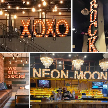 Custom Vintage Metal Marquee Sign with LED Bulbs – Industrial Illuminated Letters for Business or Home Decor