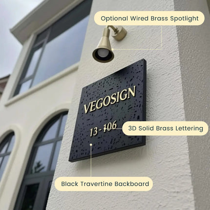 Design Black Travertine Brass Lamp Doorplate