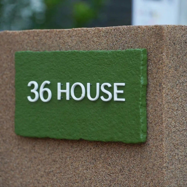 High-Grade Natural Creek Stone Brass Suspended Letter House Sign