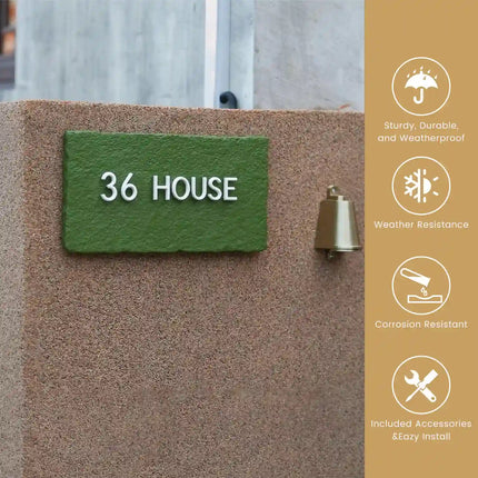 High-Grade Natural Creek Stone Brass Suspended Letter House Sign