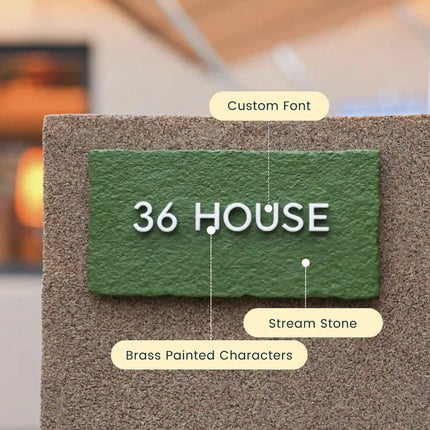 High-Grade Natural Creek Stone Brass Suspended Letter House Sign