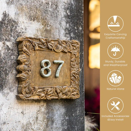 High-Grade Natural Limestone House Sign with Ceramic Lettering