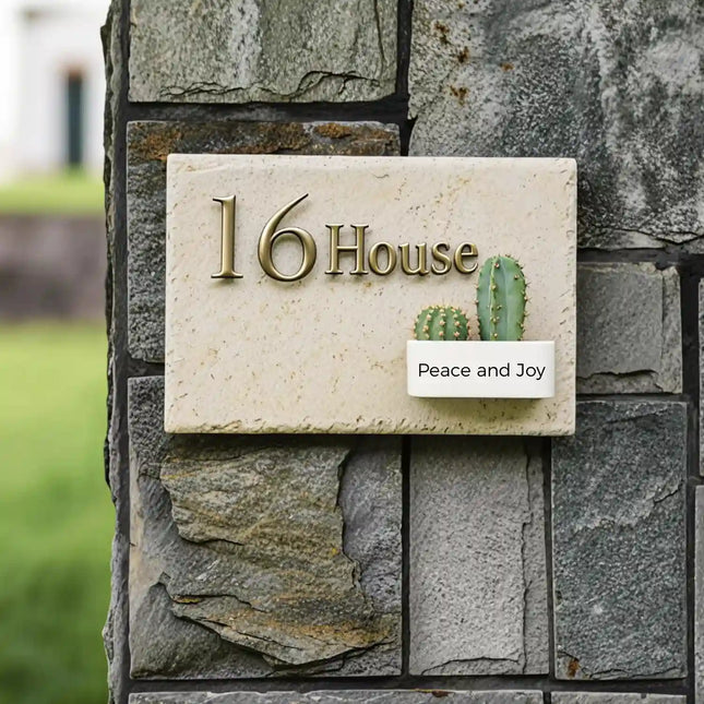 High-Grade Plant Decoration Marble Brass House Sign01