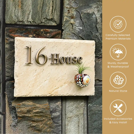 High-Grade Plant Decoration Marble Brass House Sign 02