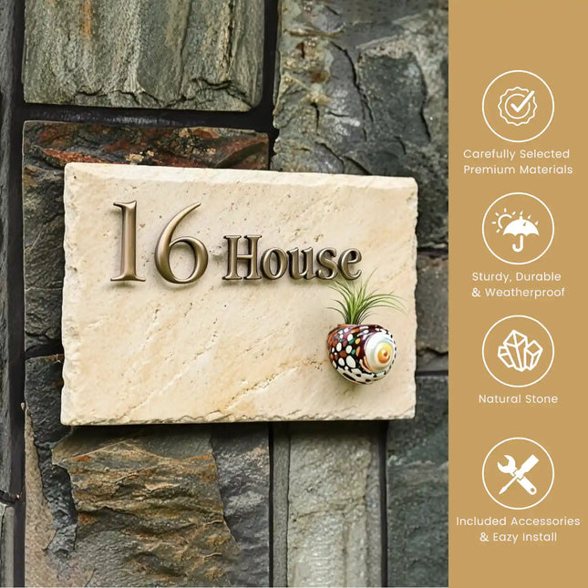 High-Grade Plant Decoration Marble Brass House Sign 02