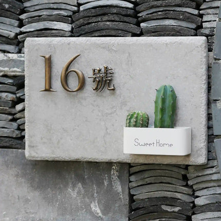 High-Grade Plant Decoration Marble Brass House Sign 06