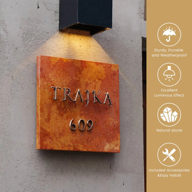 High-Grade Vintage Brass Travertine Doorplate Customization house sign sku8.2