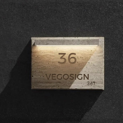 House Sign Outdoor Wall Light Waterproof Natural Travertine Sign Light