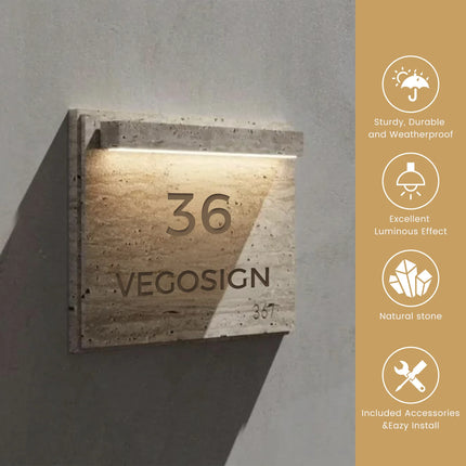 House Sign Outdoor Wall Light Waterproof Natural Travertine Sign Light