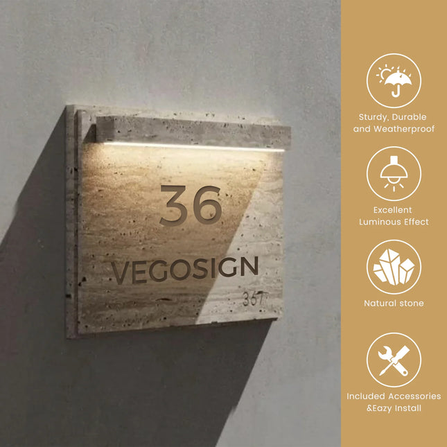 House Sign Outdoor Wall Light Waterproof Natural Travertine Sign Light