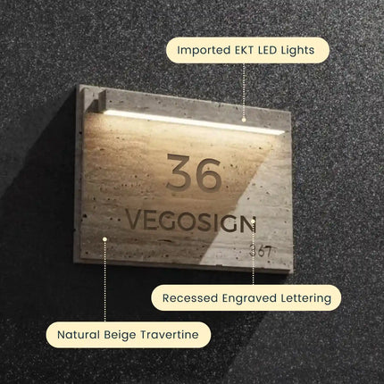 House Sign Outdoor Wall Light Waterproof Natural Travertine Sign Light