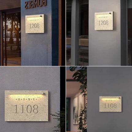 House Sign Outdoor Wall Light Waterproof Natural Travertine Sign Light