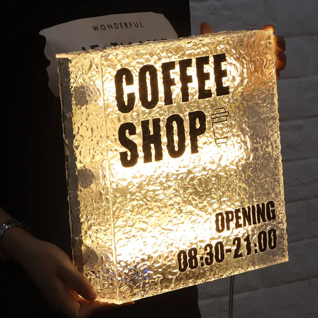 INS-Inspired Textured Glass Acrylic Light Box Shop Sign – Illuminated Custom