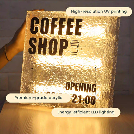 INS-Inspired Textured Glass Acrylic Light Box Shop Sign – Illuminated Custom