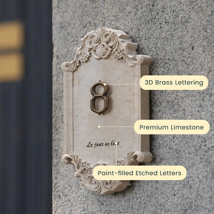 Luxury European-Style Limestone House Number Sign with 3D Brass Letters house sign sku3.2