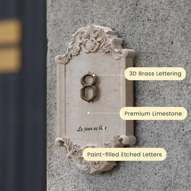 Luxury European-Style Limestone House Number Sign with 3D Brass Letters house sign sku3.2