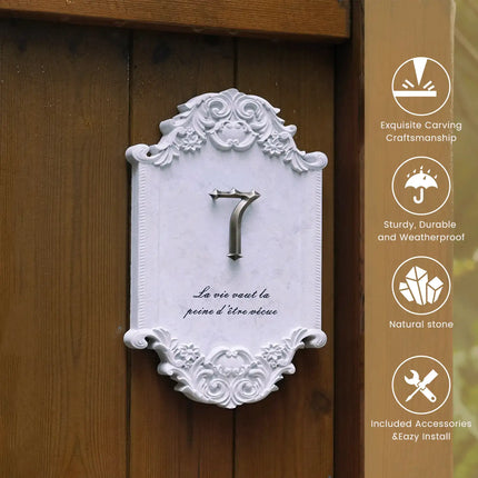Luxury European-Style Limestone House Number Sign with 3D Brass Letters house sign sku3.3