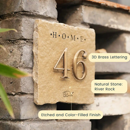 Luxury Hanging Sign – Custom Brass Words on Creek Stone Slab