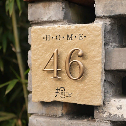 Luxury Hanging Sign – Custom Brass Words on Creek Stone Slab