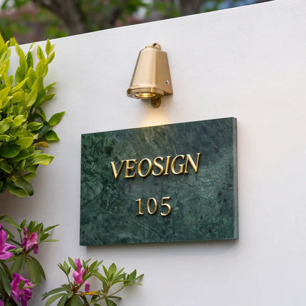 Luxury Marble House Sign with 3D Brass Letters – Weatherproof & Elegant