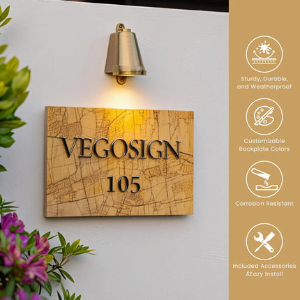 Luxury Marble House Sign with 3D Brass Letters – Weatherproof & Elegant