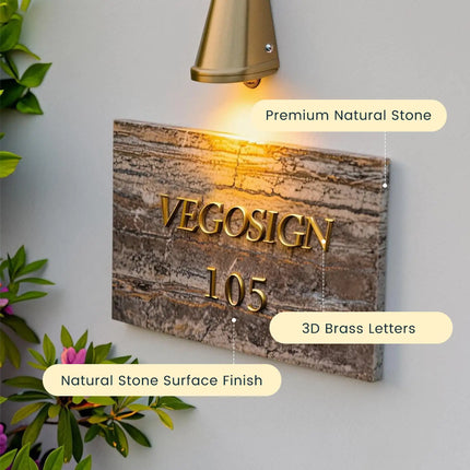 Luxury Marble House Sign with 3D Brass Letters – Weatherproof & Elegant